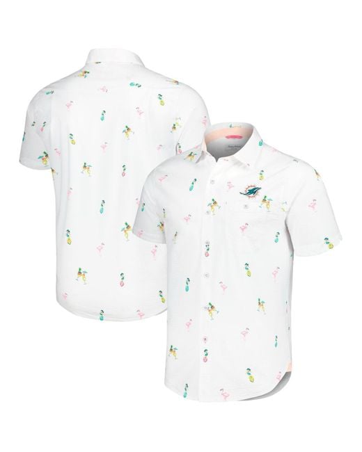 Tommy Bahama White Miami Dolphins Nova Wave Flocktail Button-up Shirt for men