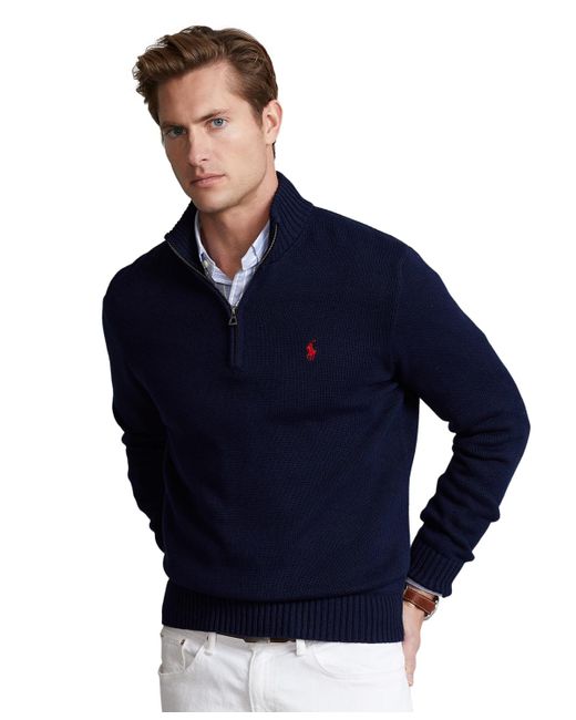 Polo Ralph Lauren Blue Cotton Quarter-zip Sweater for men