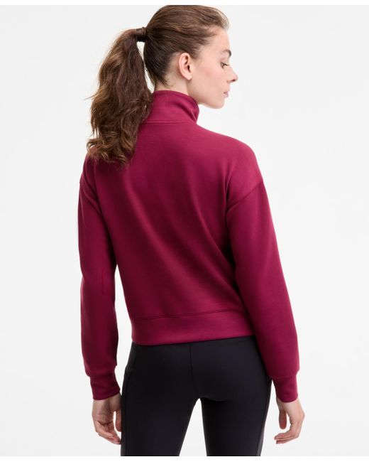 ID Ideology Red Relaxed Butter Soft Funnel-neck Zip-front Sweater