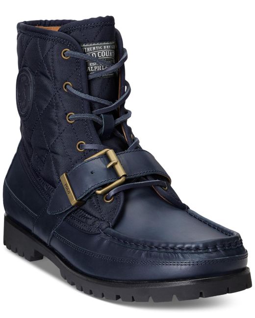 Polo Ralph Lauren Blue Ranger Leather Quilted Canvas Boots for men