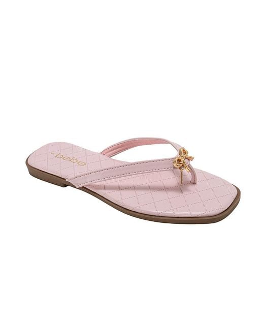 Bebe Pink Bow Charm Flat Sandals