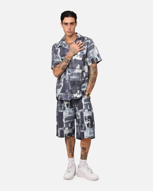 Xxiii Blue Printed Denim Patch Button Up Shirt for men