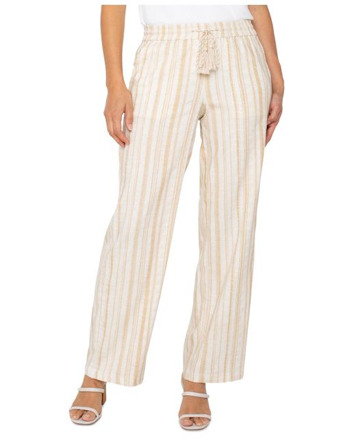 Liverpool Los Angeles Natural Petite Stripe Drawstring Wide-leg Pants