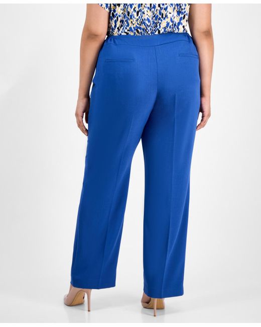 Kasper Blue Plus Size Straight-leg Pants