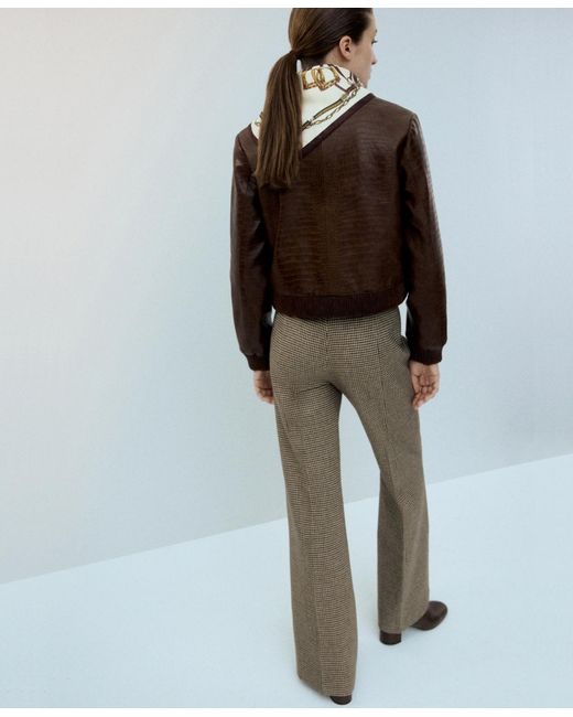 Mango Brown Croc-effect Bomber Jacket