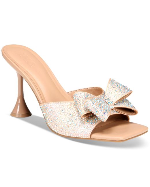 INC International Concepts White Beonna Embellished Bow Slide Sandals