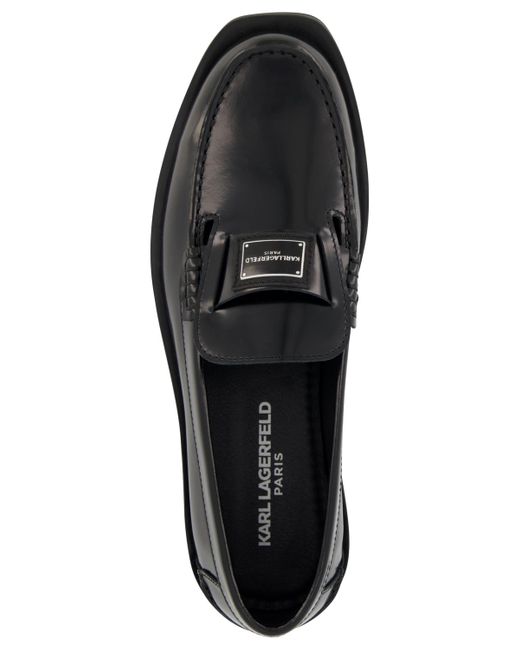 Karl Lagerfeld Black Front Logo Moc-toe Loafers for men
