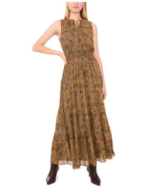 1.STATE Natural Tie Neck Tiered Sleeveless Dress