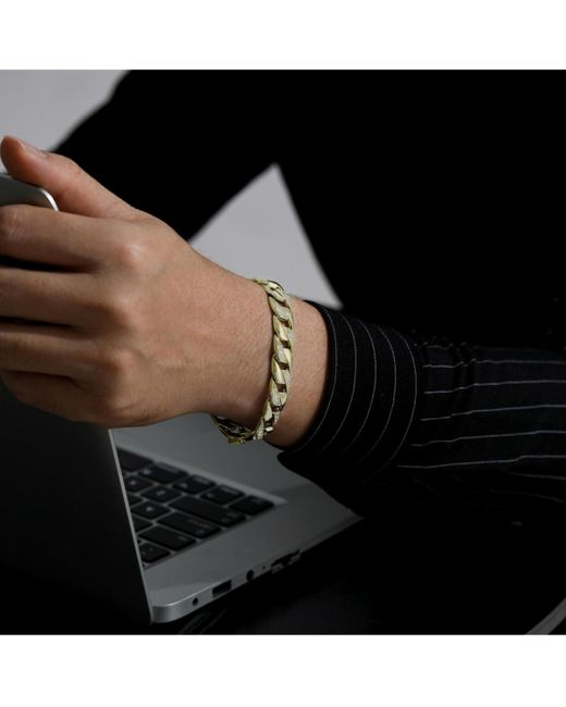 Genevive Jewelry White Sterling Silver Iced Out Cubic Zirconia Braided Cuban Chain Bracelet