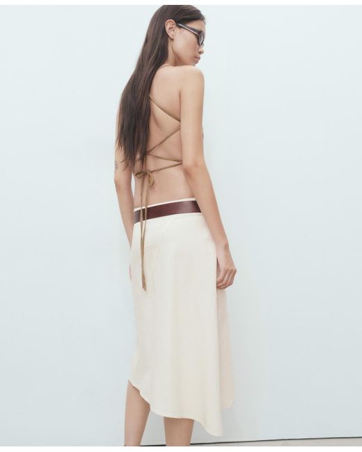 Mango Natural Asymmetrical Cotton Midi Skirt
