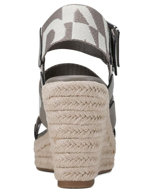 DKNY Gray Caylee Square Toe Wedge Sandals