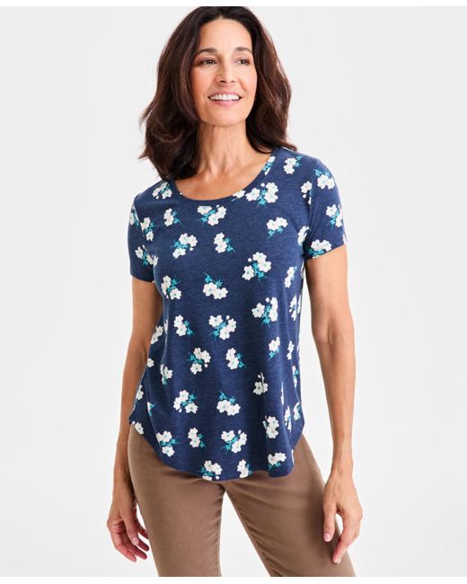 Style & Co. Blue Petite Heathcliff Floral Short-sleeve T-shirt