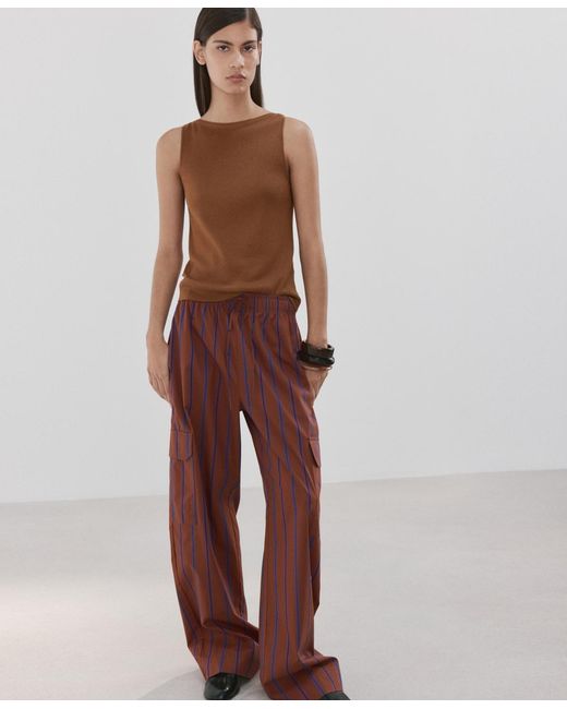 Mango Red Side Pockets Cargo Pants