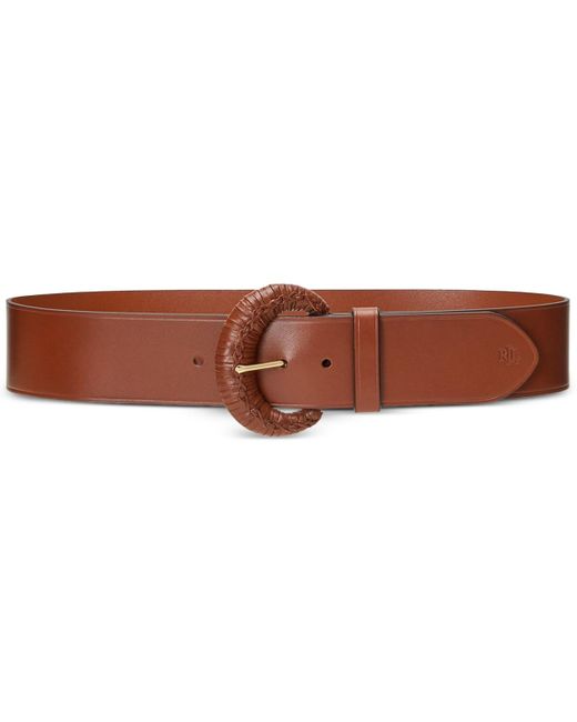 Lauren by Ralph Lauren Brown Crescent-buckle Leather Wide Belt