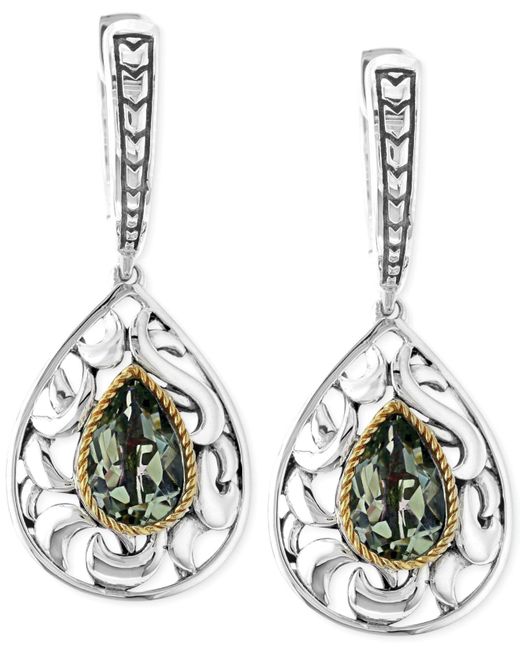 Effy Metallic Balissima By Effy® Green Quartz Pear Drop Earrings In Sterling Silver And 18k Gold (2-1/3 Ct. T.w.)