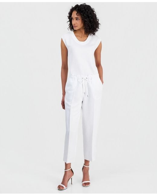 Anne Klein White Petite Wide-leg Cropped Pants