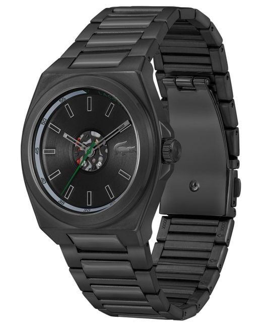 Lacoste Black Reno -tone Stainless Steel Bracelet Watch 42mm for men