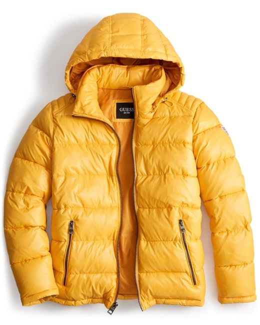 Guess Yellow Hooded Puffer Coat for men
