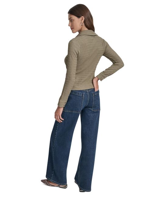 DKNY Multicolor Textured Collared Button-front Top