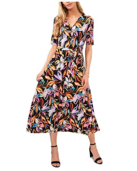 Msk Synthetic Floral-print Belted Fit & Flare Dress | Lyst Canada