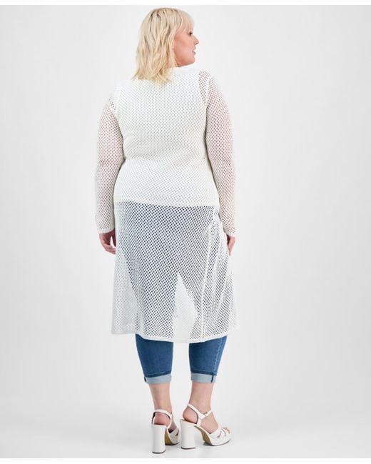Madden Girl Blue Trendy Plus Size Mesh Tie-front Duster