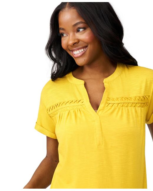 yellow shirred top