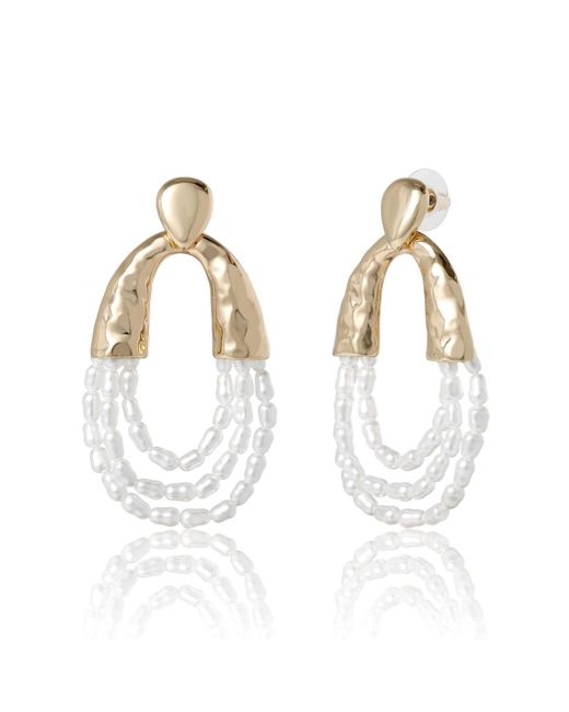 BCBGMAXAZRIA White Multi-strand Beaded Loop Earrings