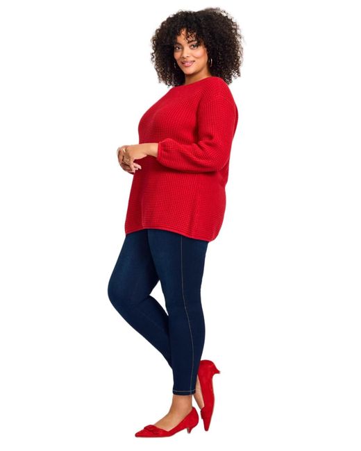 Avenue Red Plus Size Waffle Stitch Pullover Sweater