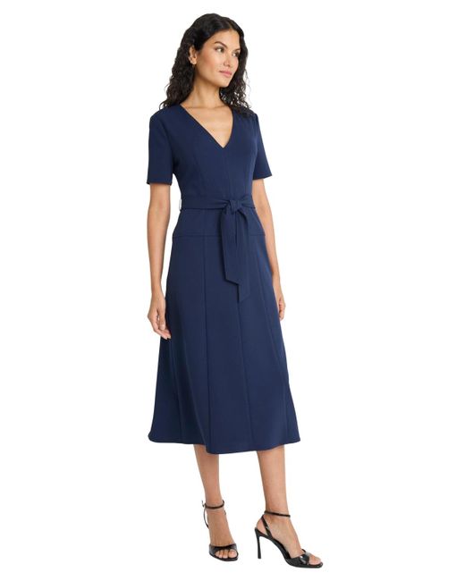 Maggy London Blue V-neck Midi Dress