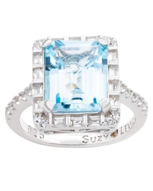 SUZY LEVIAN NEW YORK White Suzy Levian Sterling Silver Emerald Cut Topaz Halo Ring