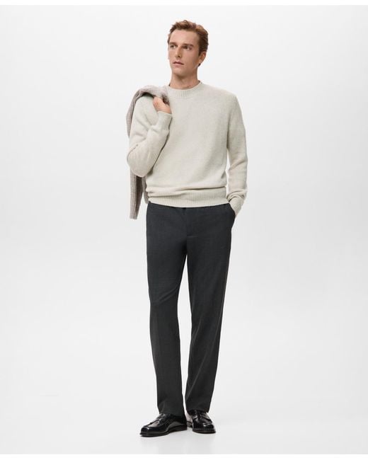 Mango White Structured Wool-blend Knitted Sweater for men