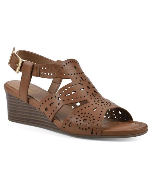 White Mountain Brown Brush Up Perforated Wedge Sandals