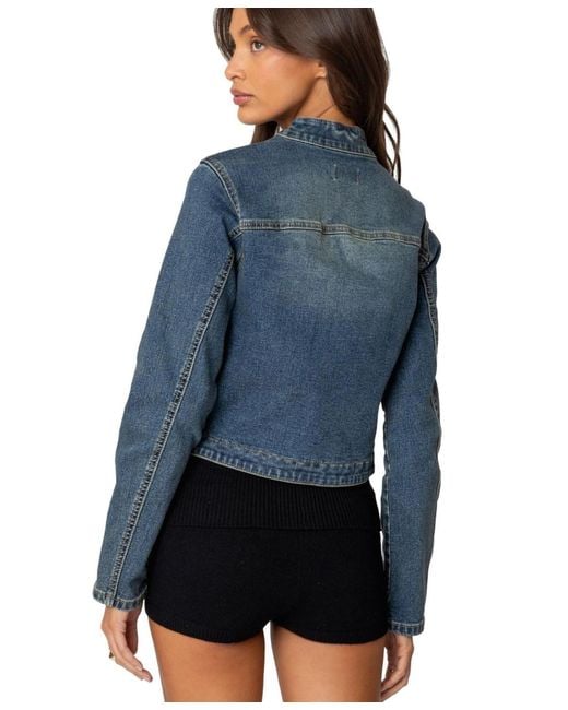Edikted Blue Double Buckle Denim Jacket