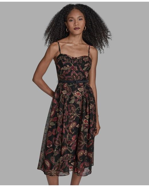 BCBGMAXAZRIA Brown Printed Sweetheart Neck Midi Dress