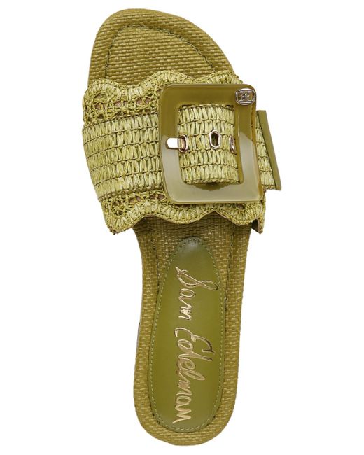 Sam Edelman Green Bambi Raffia Buckle Slide Sandals