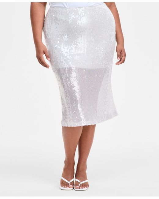BarIII White Trendy Plus Size Sequin Maxi Skirt