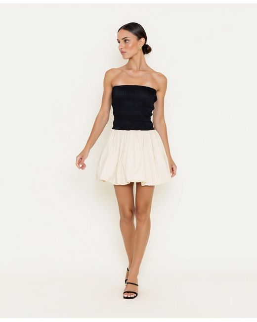 Modenaire Blue Strapless Smocked Bodice Bubble Hem Mini Dress