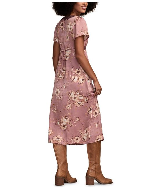 Lucky Brand Pink Lace Trim Floral Midi Dress