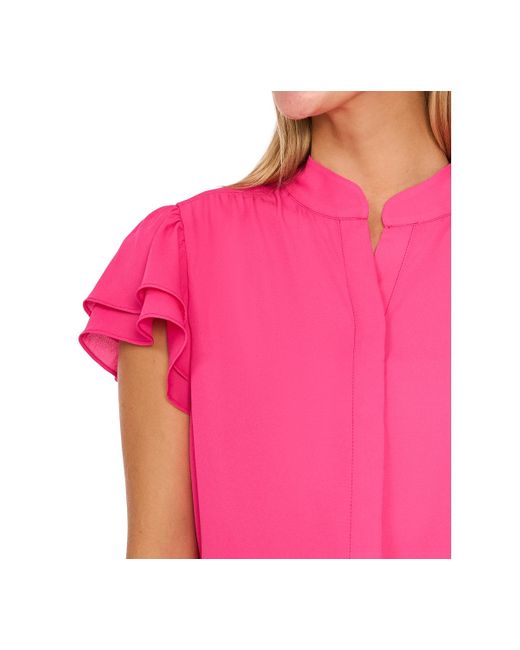 Cece Pink Flutter-sleeve Button-front Blouse