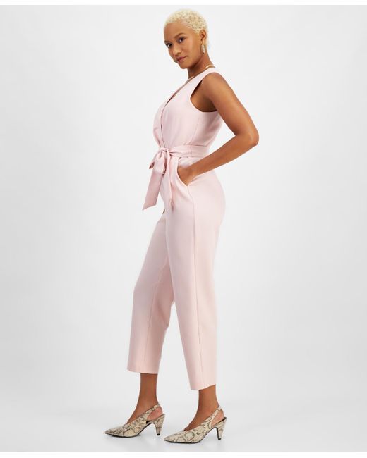 BarIII Pink Sleeveless Tie-waist Jumpsuit