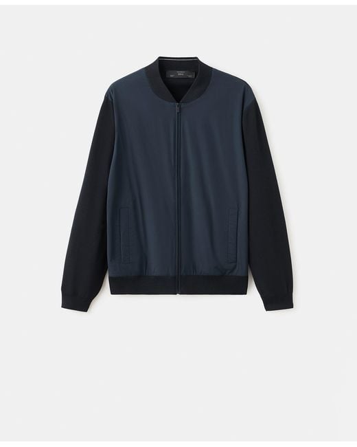Mango Blue Combined Knit Bomber Jacket for men