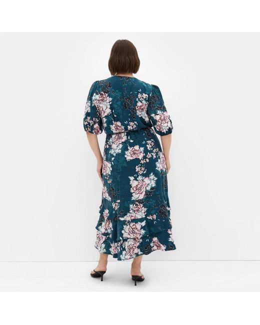 city chic blue floral dress City Chic Women's Plus Size Blue Floral Maxi Dress Elbow Sleeves - Blue