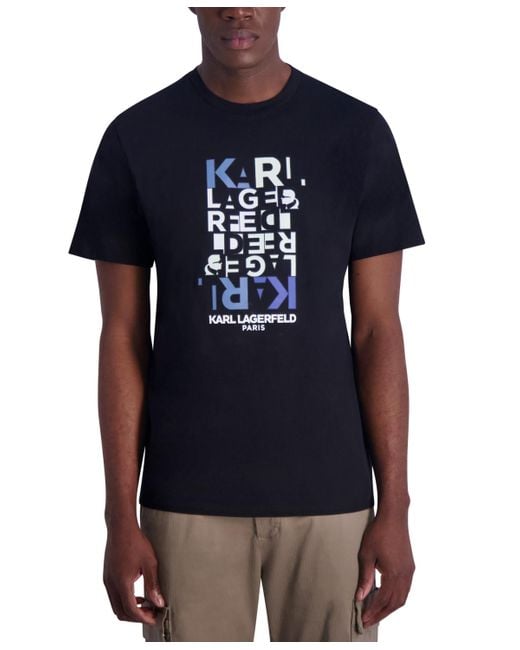 Karl Lagerfeld Blue Broken Letters Logo T-shirt for men
