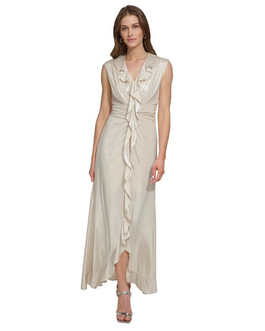 DKNY White Ruffled High-low Gown