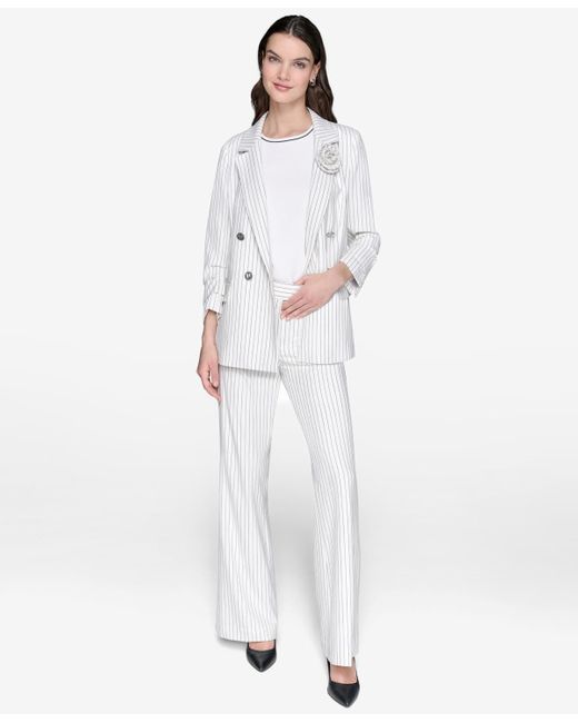 Karl Lagerfeld White Kalr Lagerfeld Paris Striped Double-breasted Jacket