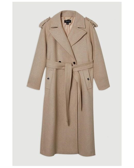 Karen Millen White Wool Tailored Belted Midi Coat