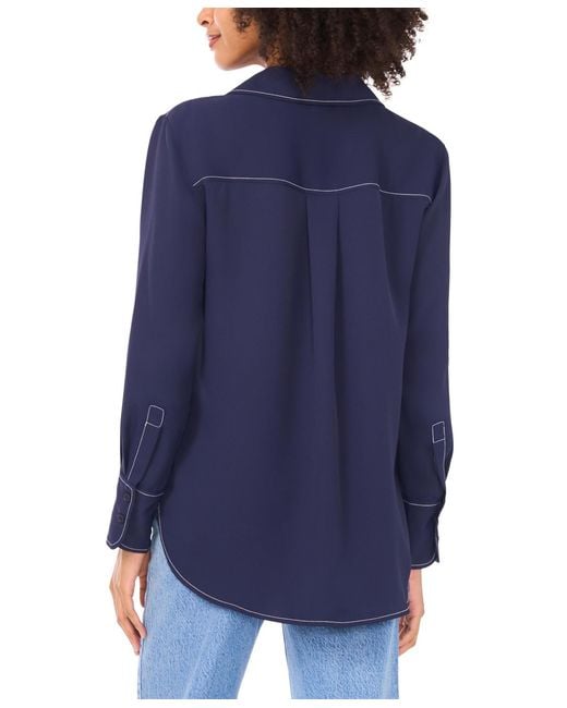 Vince Camuto Blue Collared Neck Blouse