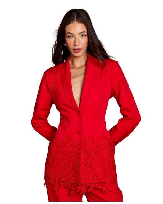 Coast Red Embroide Single Breasted Blazer