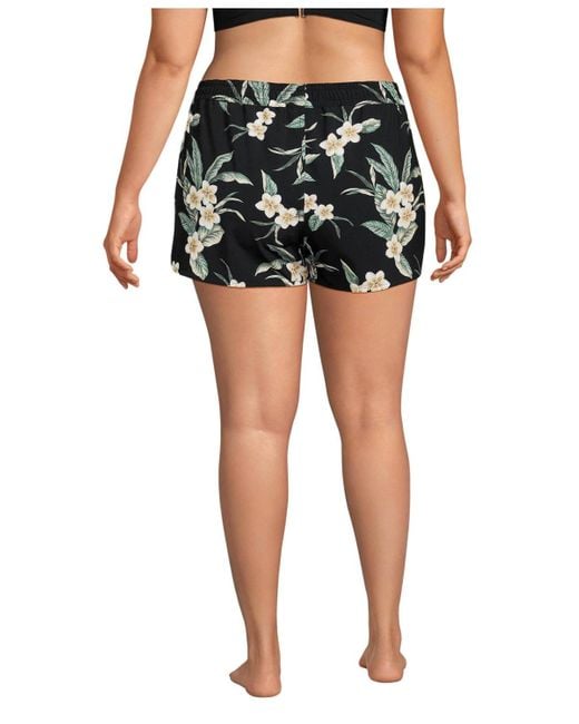 Lands' End Black Plus Size 3" Packable Cover-up Swim Shorts