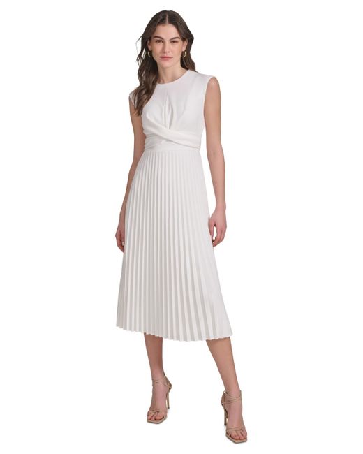 Calvin Klein White Pleated A-line Dress